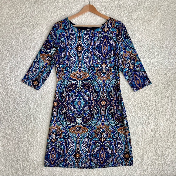 Gilli quarter length sleeves blue paisley print shift dress - Picture 5 of 15